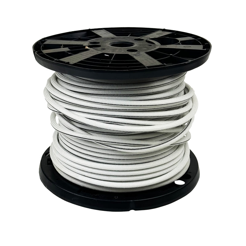 3/8" x 250' Polyester Shock Cord White/Black Tracer