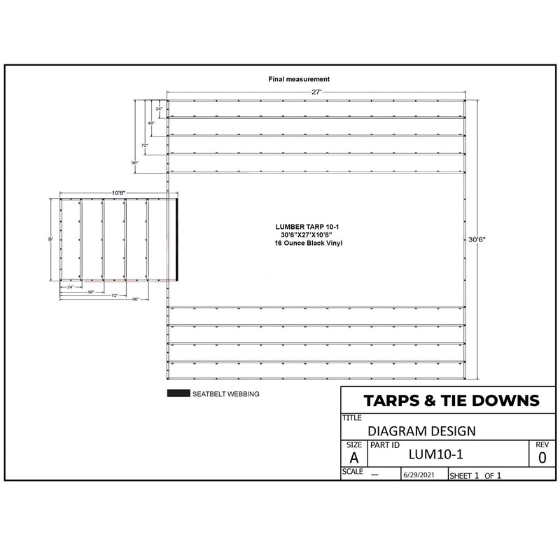 Heavy Duty Lumber Truck Tarps – 28'6" x 27' (10' Drop) Black 12 oz