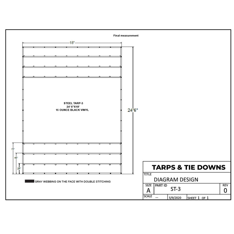Heavy Duty Steel Truck Tarps - 18' x 24'6'' Black 16 oz