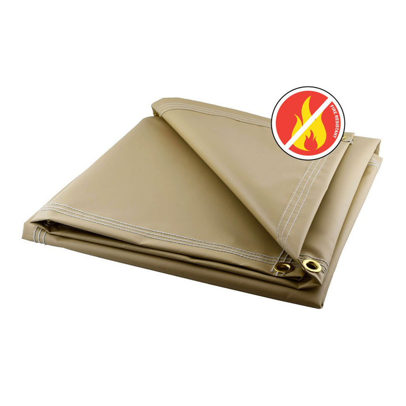 Tan Fire Retardant Vinyl Tarps - 18 oz