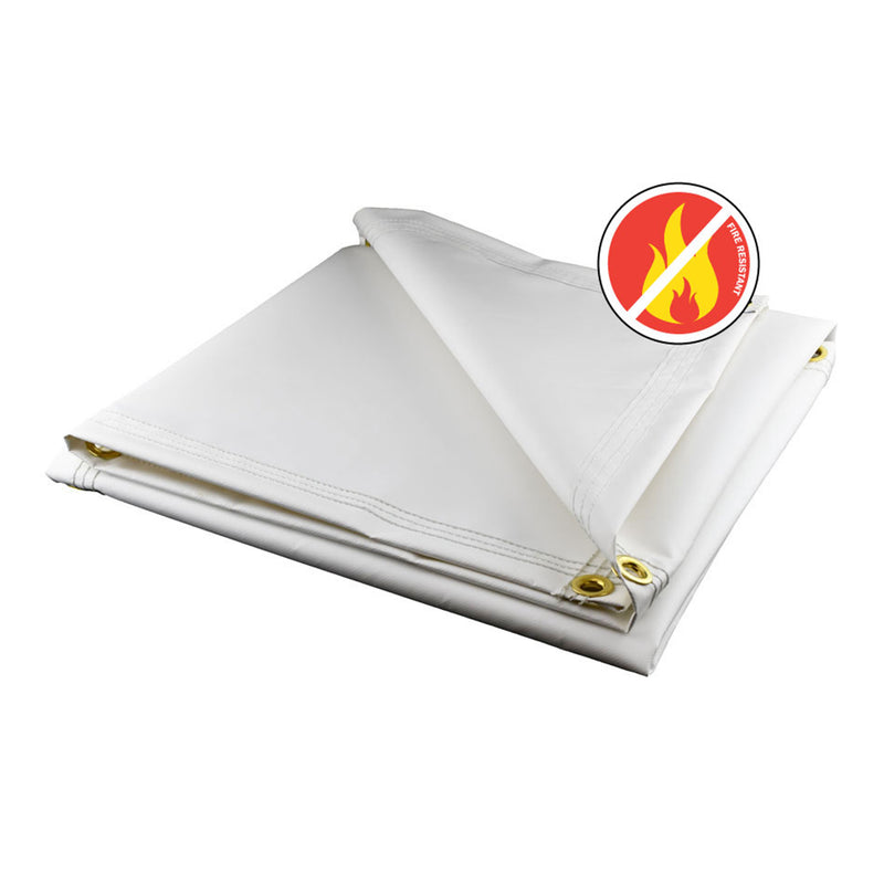White Fire Retardant Vinyl Tarps - 18 oz